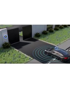 Vehicle drives up to a villa gate